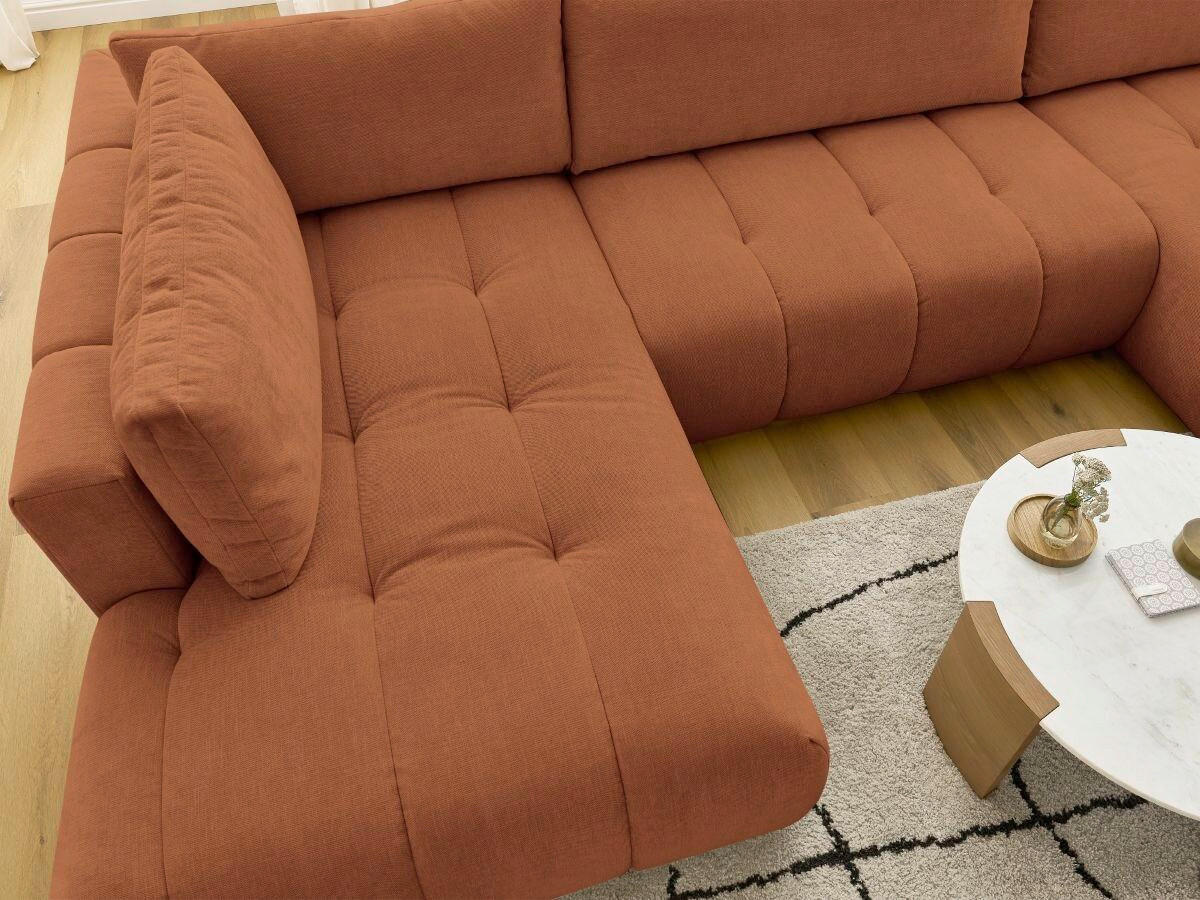 WOHNLANDSCHAFT  FUJI  Orange Leinenoptik  - Schwarz/Orange, MODERN, Kunststoff/Textil (204/377/160cm)