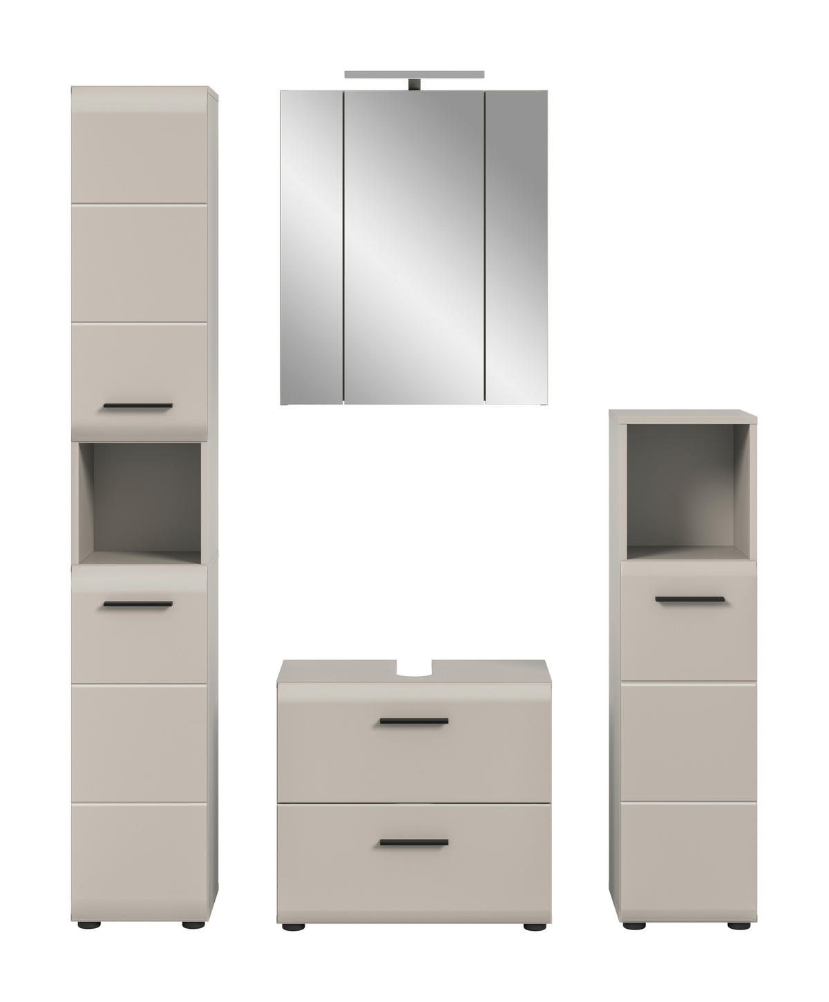 BADEZIMMER 4-teilig  in 120 cm  - Kaschmir/Schwarz, Trend, Glas/Holzwerkstoff (120cm) - MID.YOU