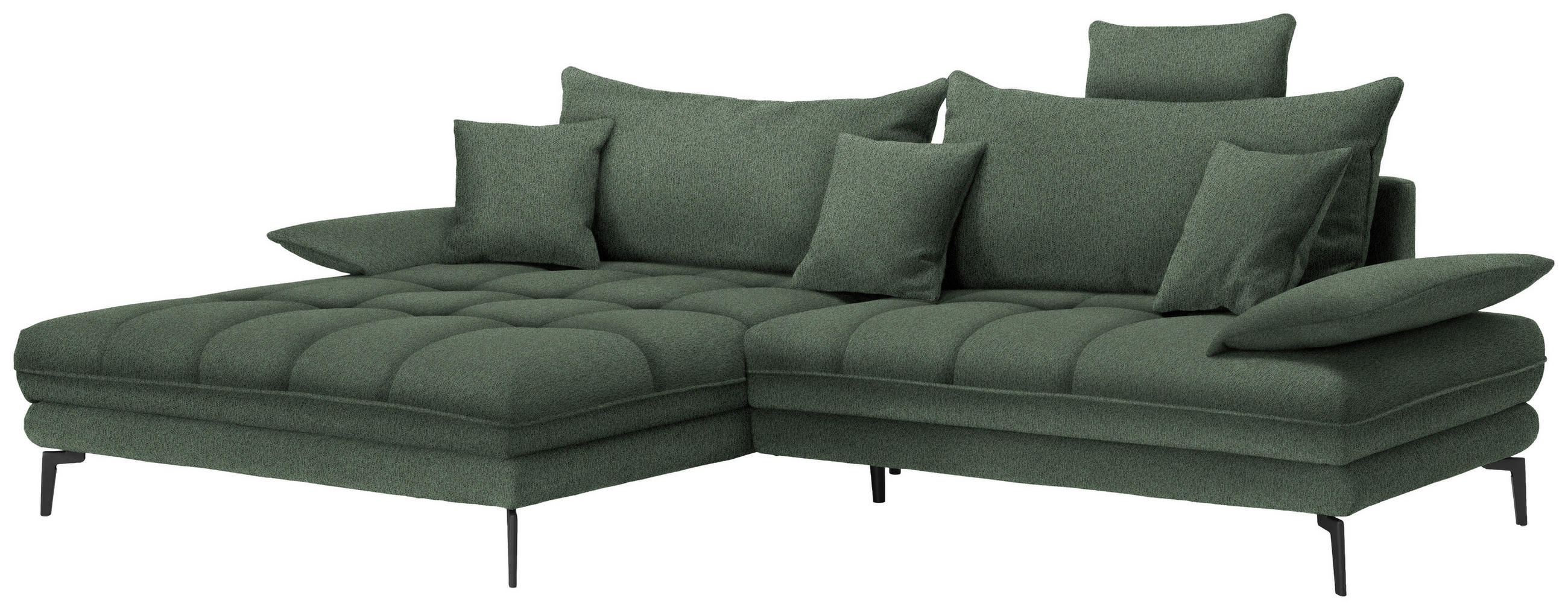 ECKSOFA PRATO Grün Webstoff  - Schwarz/Grün, MODERN, Textil/Metall (176/292cm) - MID.YOU