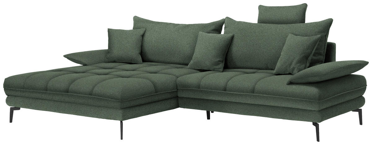 ECKSOFA PRATO Grün Webstoff  - Schwarz/Grün, MODERN, Textil/Metall (176/292cm) - MID.YOU