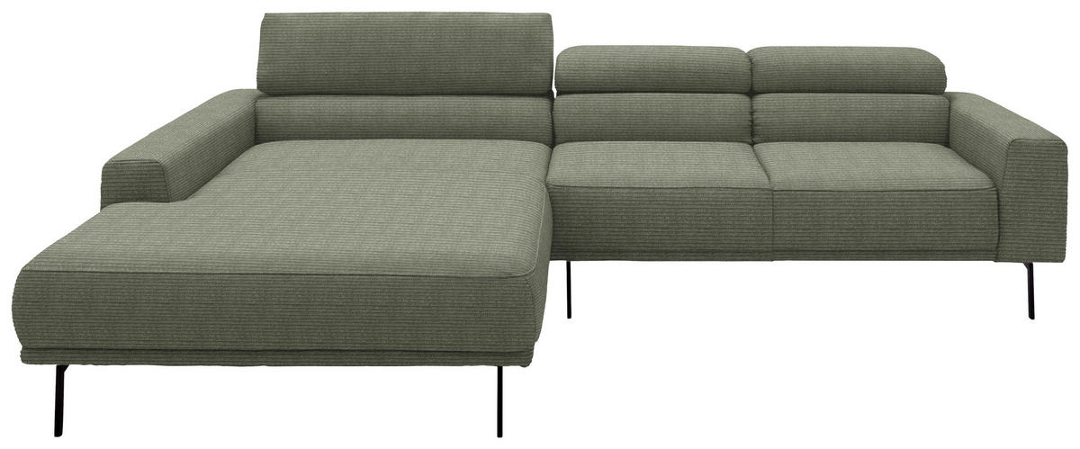 ECKSOFA Cord Olivgrün  - Schwarz/Olivgrün, Design, Textil/Metall (215-217/293cm) - Schöner Wohnen