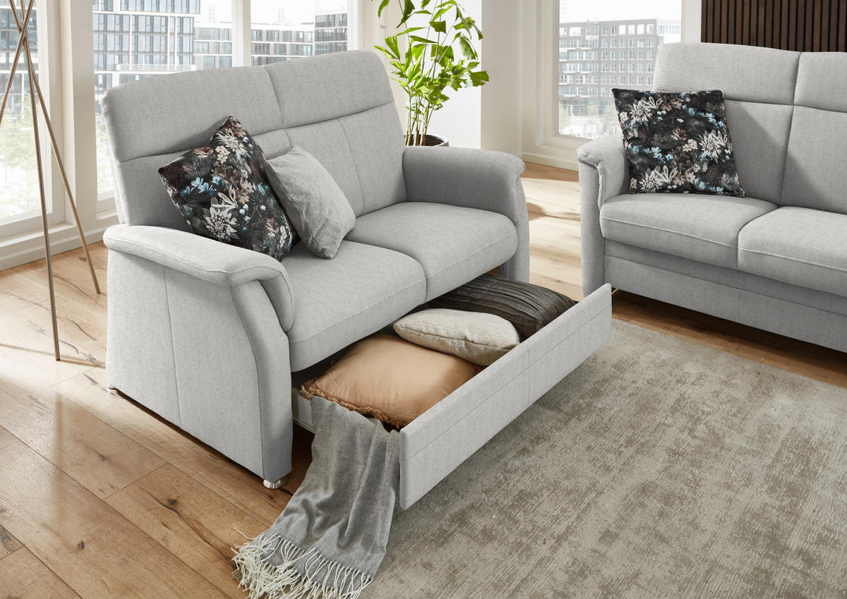 SITZGARNITUR Flachgewebe Ecru  - Ecru/Alufarben, Konventionell, Textil/Metall (142-194/100/89cm) - Beldomo Comfort