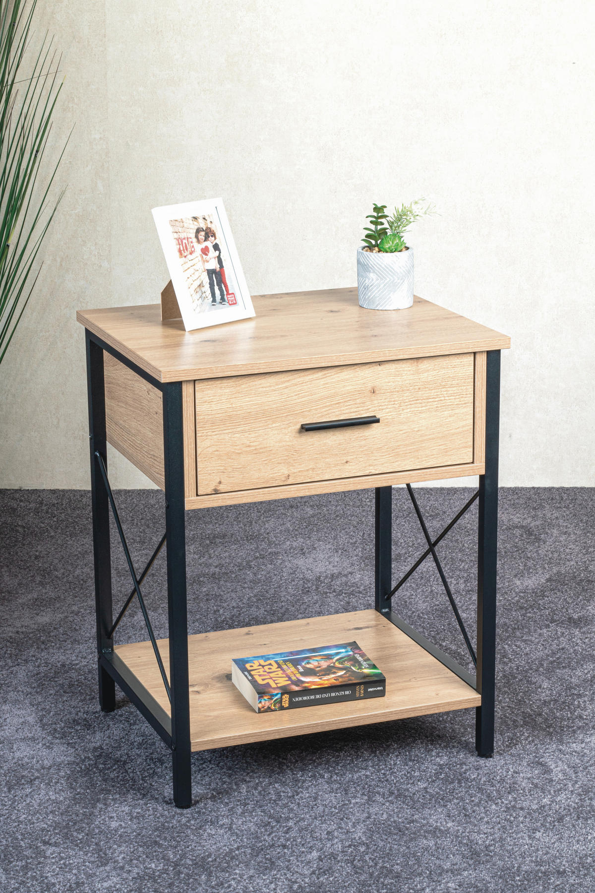 BEISTELLTISCH in Metall, Holzwerkstoff 45/40/60 cm  - Eichefarben/Schwarz, Design, Holzwerkstoff/Metall (45/40/60cm)
