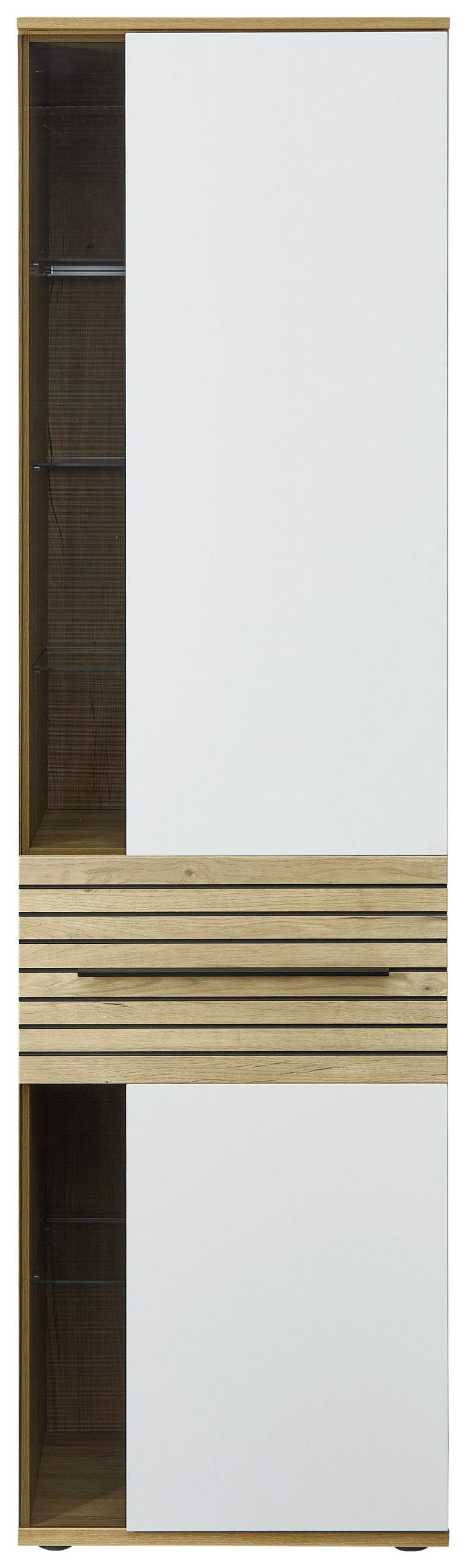 VITRINE  in Weiß, Eichefarben - Eichefarben/Schwarz, KONVENTIONELL, Glas/Holzwerkstoff (60/215/40cm) - Venda