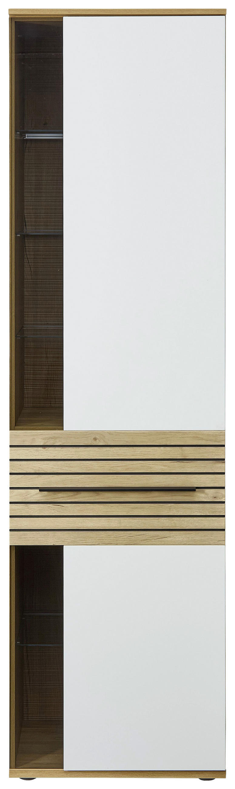 VITRINE  in Weiß, Eichefarben - Eichefarben/Schwarz, KONVENTIONELL, Glas/Holzwerkstoff (60/215/40cm) - Venda