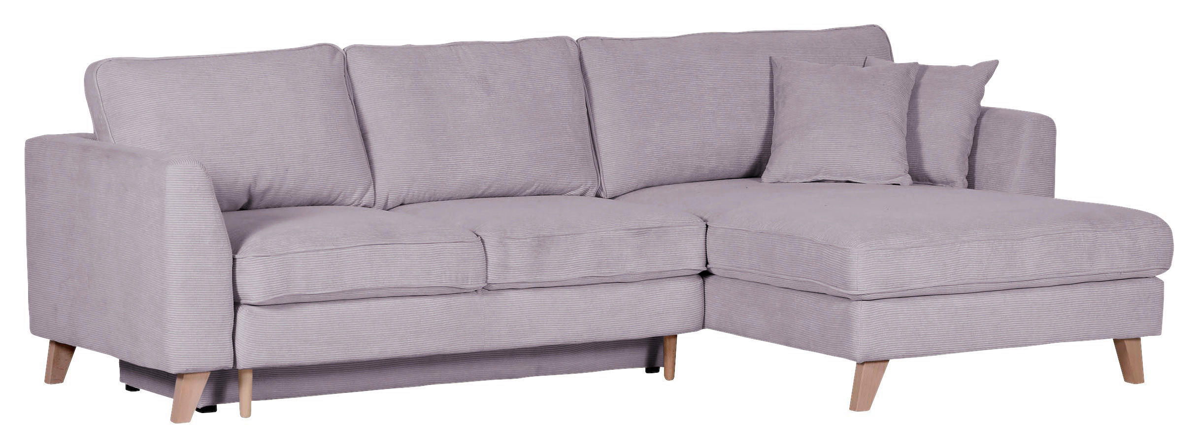 ECKSOFA in Cord Grau - Buchefarben/Grau, Design, Holz/Textil (271/165cm) - MID.YOU