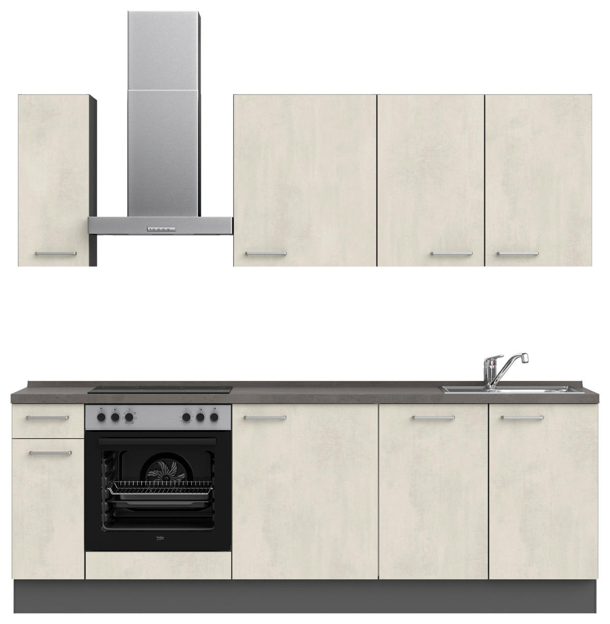 KÜCHENLEERBLOCK Riva 240 cm  in Weiß, Schieferfarben  - Schieferfarben/Edelstahlfarben, MODERN, Holzwerkstoff/Metall (240cm) - Nobilia