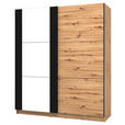 SCHWEBETÜRENSCHRANK 2-türig Schwarz, Eichefarben - Eichefarben/Schwarz, Basics, Glas/Holzwerkstoff (179/210/62,5cm) - Xora
