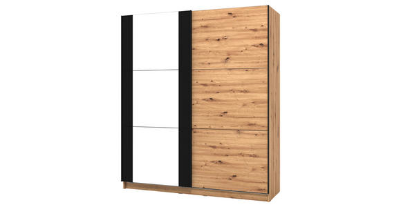 SCHWEBETÜRENSCHRANK 2-türig Schwarz, Eichefarben - Eichefarben/Schwarz, Basics, Glas/Holzwerkstoff (179/210/62,5cm) - Xora
