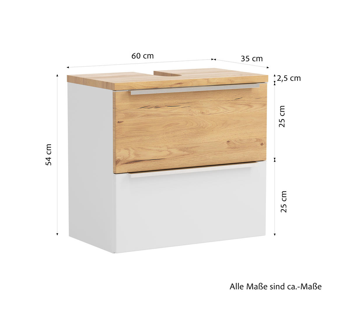 WASCHBECKENUNTERSCHRANK 60/54/35 cm  - Wildeiche/Edelstahlfarben, Trend, Holzwerkstoff/Metall (60/54/35cm) - Held