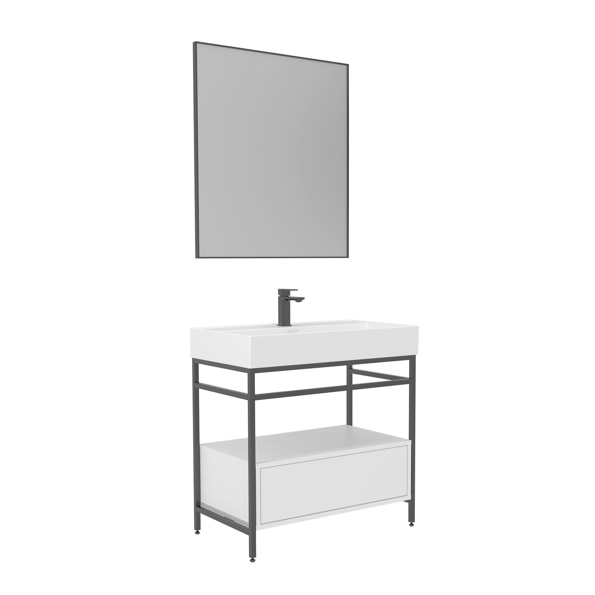 BADEZIMMER 3-teilig  in 80 cm  - Schwarz/Weiß, Design, Keramik/Holzwerkstoff (80cm) - Welnova