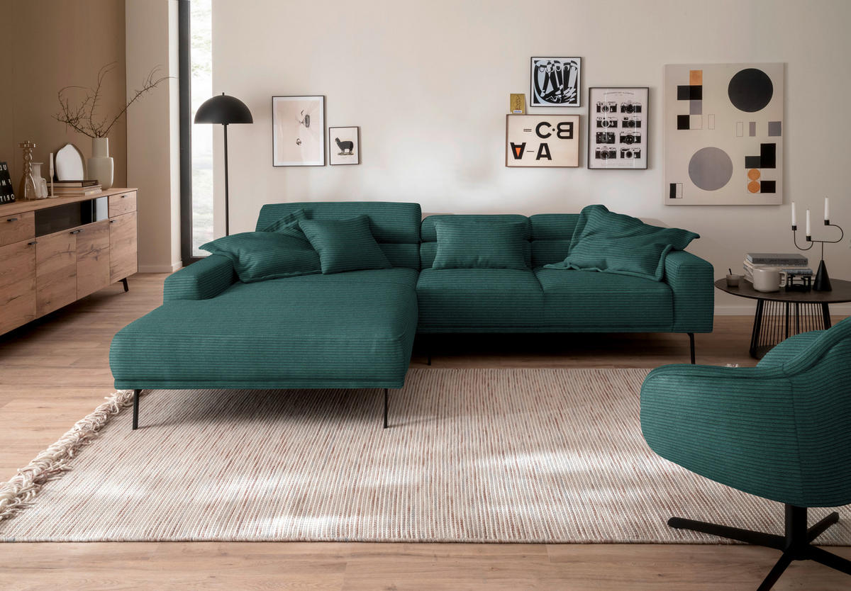 ECKSOFA Cord Waldgrün  - Waldgrün/Schwarz, Design, Textil/Metall (215-217/293cm) - Schöner Wohnen