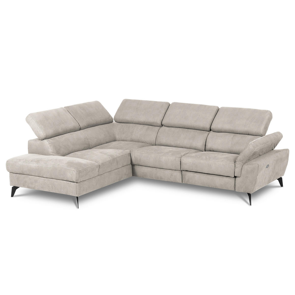 ECKSOFA SONO in Lederlook Hellgrau Armteilverstellung, Kopfteilverstellung  210/265 cm  - Hellgrau/Schwarz, Design, Textil/Metall (210/265cm) - Livetastic