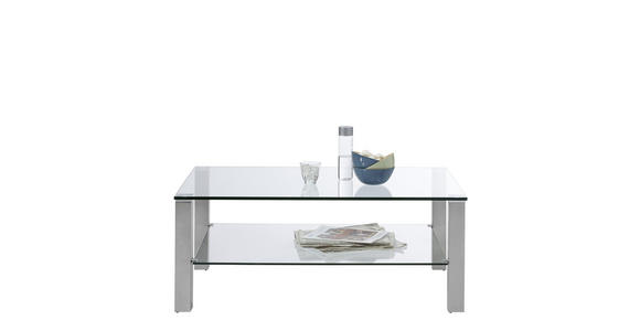 COUCHTISCH Klarglas 110/70/43 cm rechteckig Klar, Edelstahlfarben - Klar/Edelstahlfarben, Design, Glas/Metall (110/70/43cm) - Novel