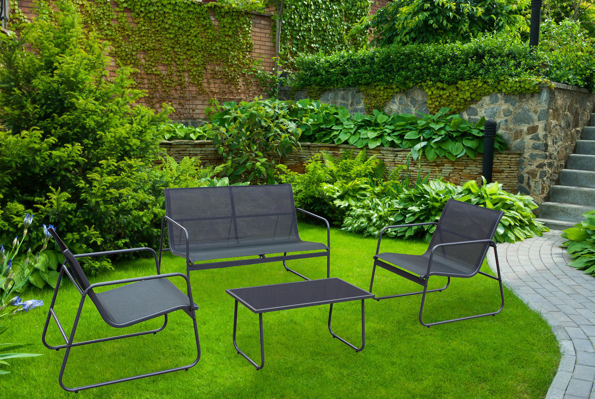 ZAHRADNÍ SADA 4dílné, kov, plast, sklo - černá/antracitová, Moderní, kov/plast - Acamp