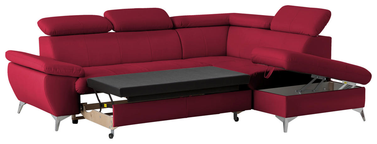 ECKSOFA Rot Lederlook  - Chromfarben/Rot, KONVENTIONELL, Textil/Metall (256/209cm) - Livetastic