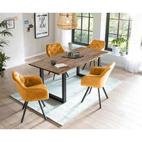 TISCHGRUPPE Walnussfarben, Senfgelb  - Senfgelb/Walnussfarben, MODERN, Holz/Textil (160/90/75cm) - Livetastic