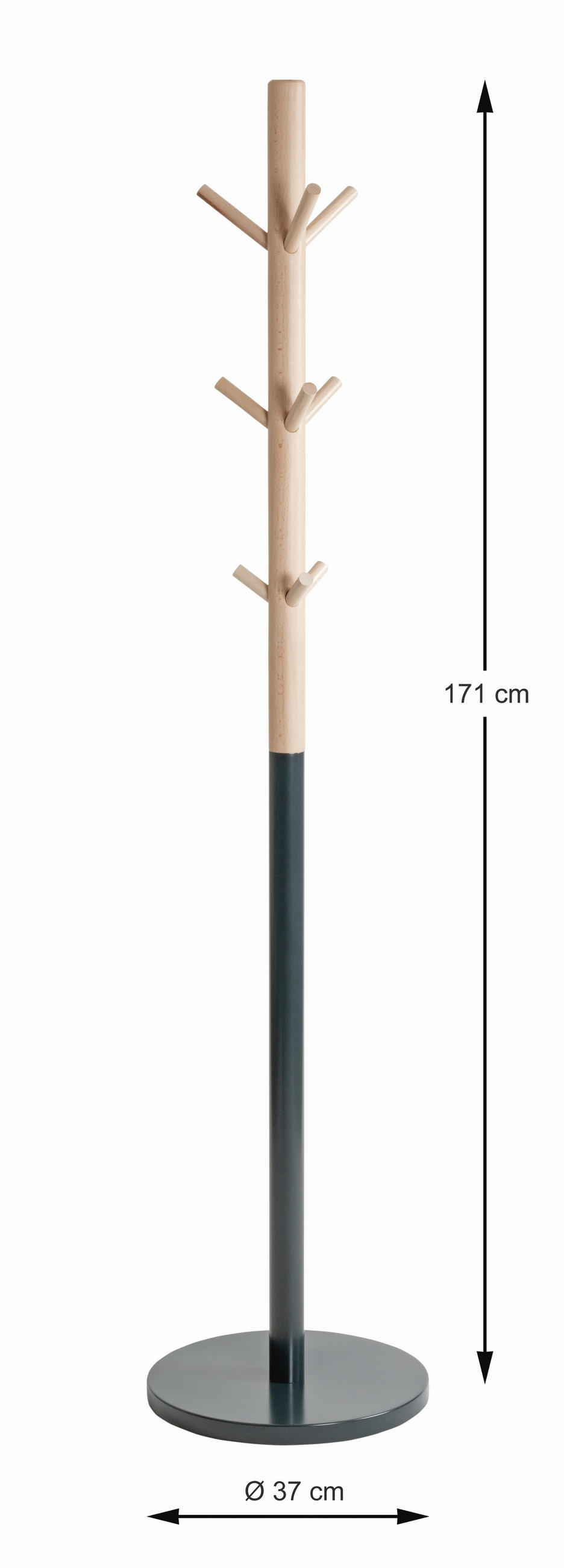 KLEIDERSTÄNDER in Anthrazit, Buchefarben 37/171/37 cm   - Anthrazit/Buchefarben, Design, Holz/Metall (37/171/37cm)