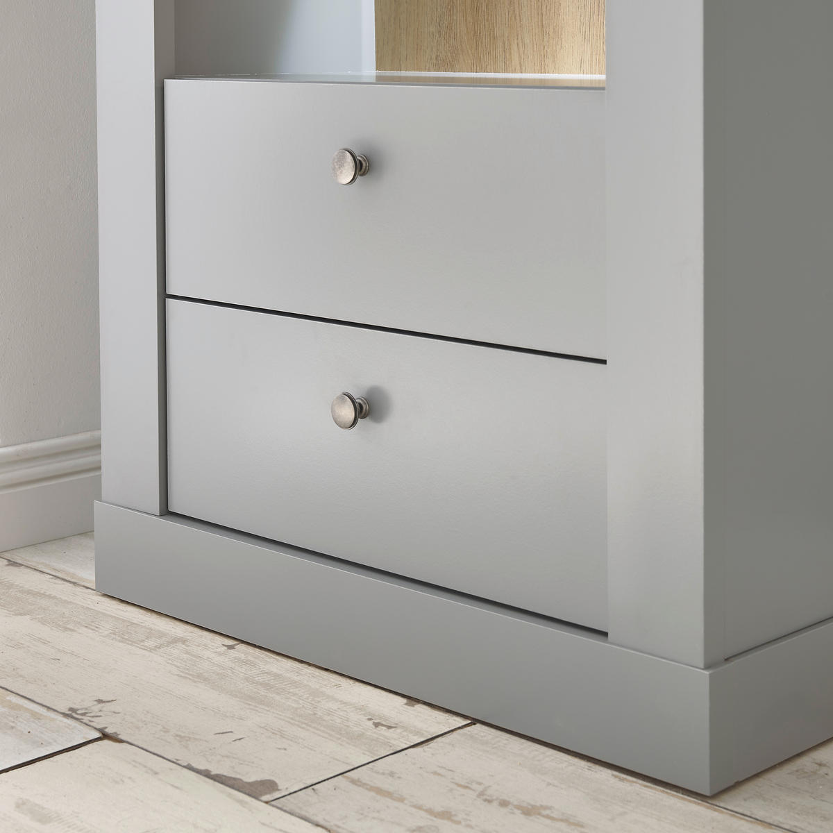 VITRINE in Eichefarben, Hellgrau  - Eichefarben/Silberfarben, Design, Holzwerkstoff/Metall (71/201/37cm) - MID.YOU