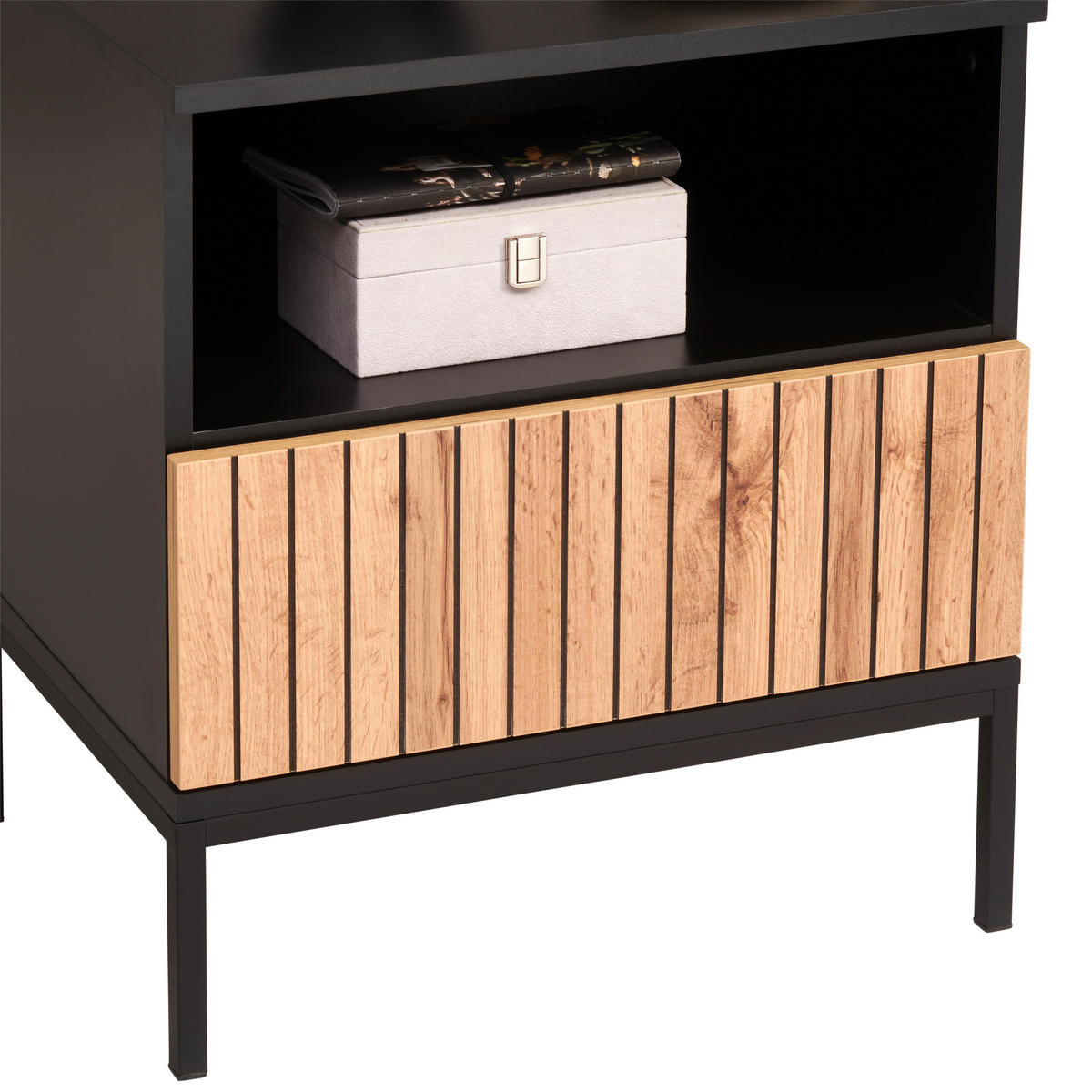 NACHTSCHRANK 51,6/56/38 cm  - Eiche Wotan/Schwarz, KONVENTIONELL, Holzwerkstoff (51,6/56/38cm) - Xora