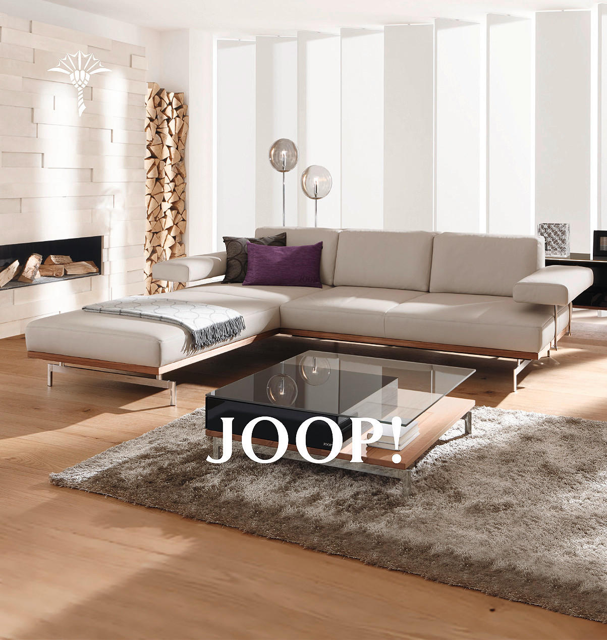 ECKSOFA in Echtleder Creme  295/237 cm  - Creme/Alufarben, Design, Leder/Metall (295/237cm) - Joop!