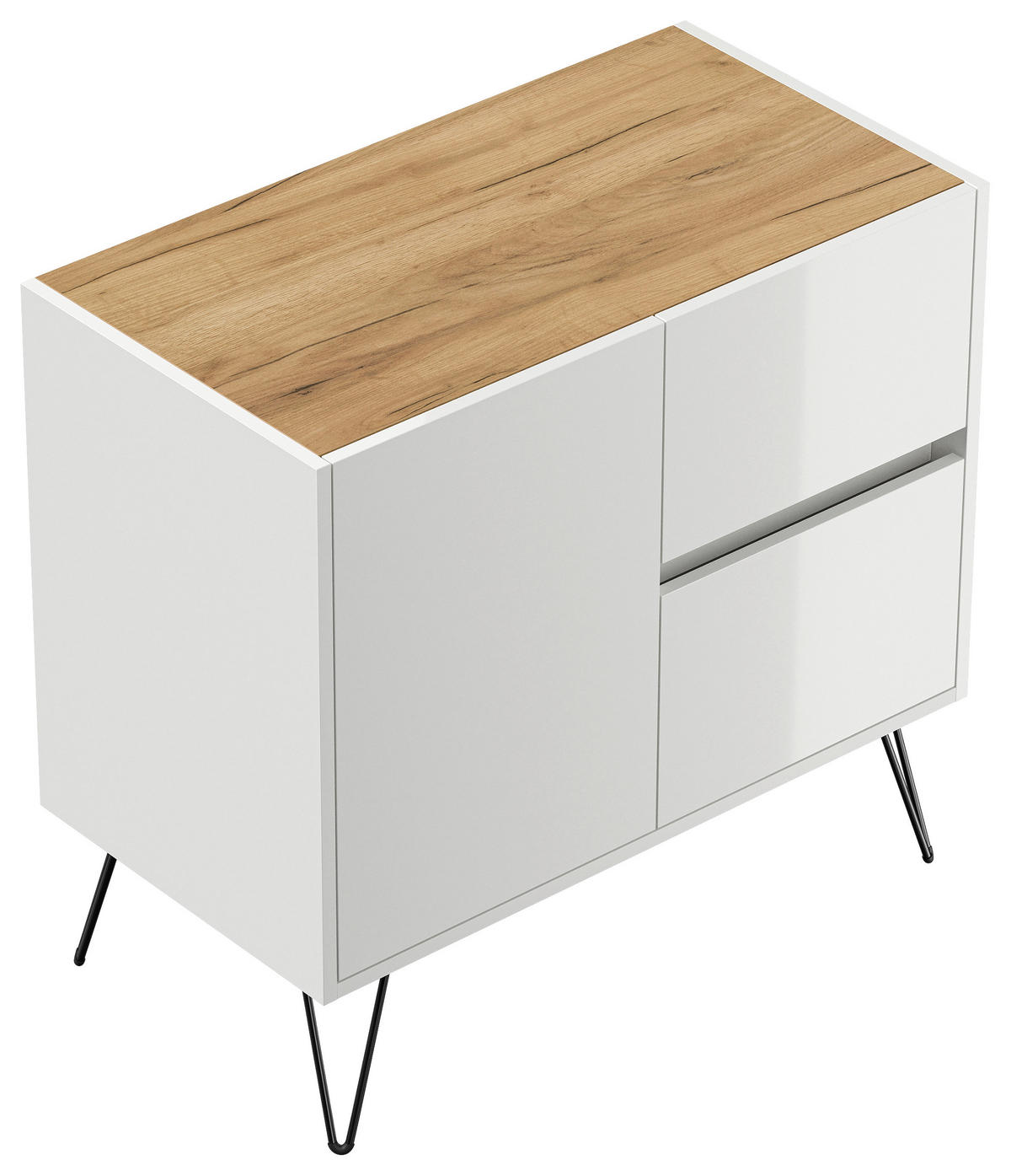 SIDEBOARD Posseik Industrial 79/75,8/42 cm 2 Schublade(n)  - Weiß Hochglanz/Eichefarben, Design, Holzwerkstoff/Metall (79/75,8/42cm) - P & B