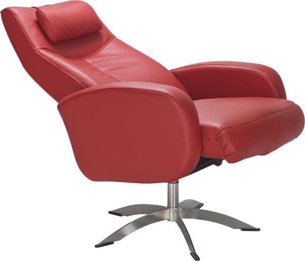 FÅTÖLJ MED FOTPALL i läder röd  - röd/kromfärg, Design, metall/läder (74/104/75cm) - Welnova