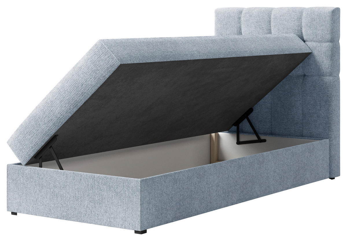 BOXBETT 90/200 cm,  in Blau, Bettkasten, Topper, H2 + H3 = mittel + fest  - Blau, MODERN, Holz/Kunststoff (90/200cm) - Livetastic