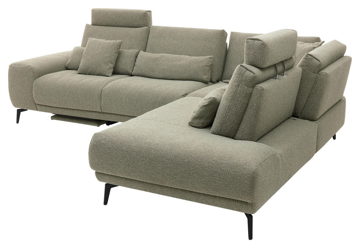 ECKSOFA Ottomane rechts  Grün Webstoff  - Schwarz/Grün, Design, Textil/Metall (300/239cm) - Musterring
