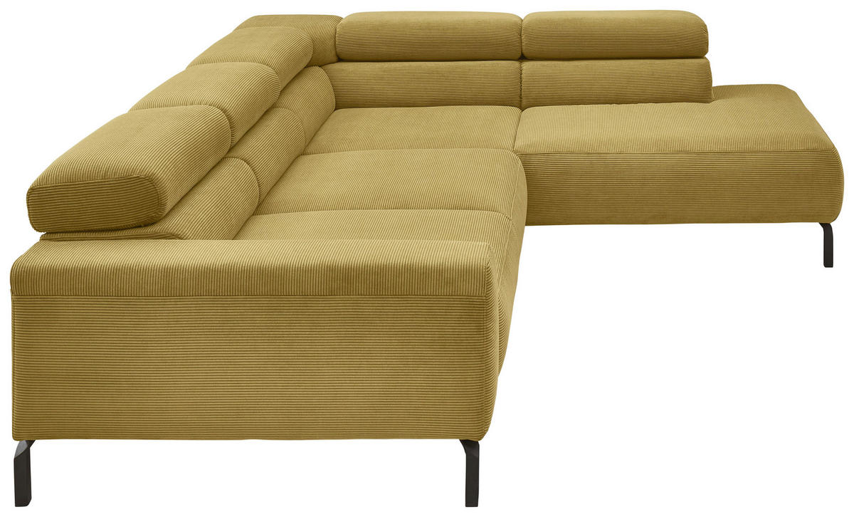 ECKSOFA in Feincord Gelb  - Gelb/Schwarz, Design, Textil/Metall (273/219cm) - Pure Home Comfort