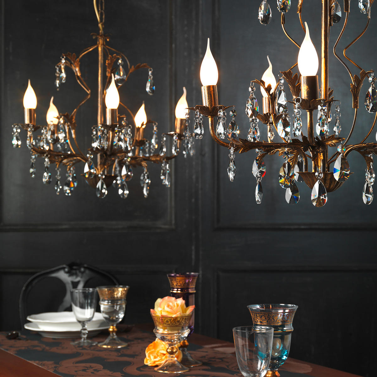 KRISTALL-HÄNGELEUCHTE 53/100 cm   - Bronzefarben, KONVENTIONELL, Glas/Metall (53/100cm)