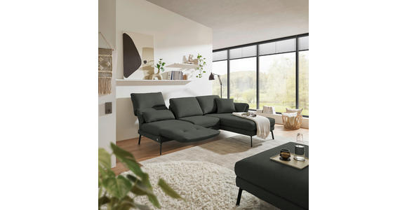 ECKSOFA  in Flachgewebe Grün Armteilverstellung, Relaxfunktion, Drehsitzfunktion  255-365/175-224 cm  - Schwarz/Grün, Design, Textil/Metall (255-365/175-224cm) - Dieter Knoll