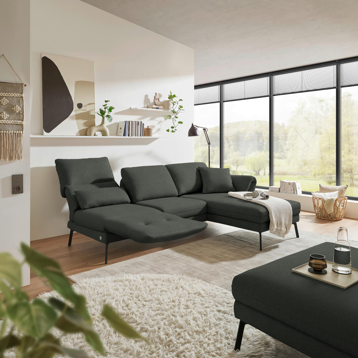 ECKSOFA  in Flachgewebe Grün  255-365/175-224 cm  - Schwarz/Grün, Design, Textil/Metall (255-365/175-224cm) - Dieter Knoll