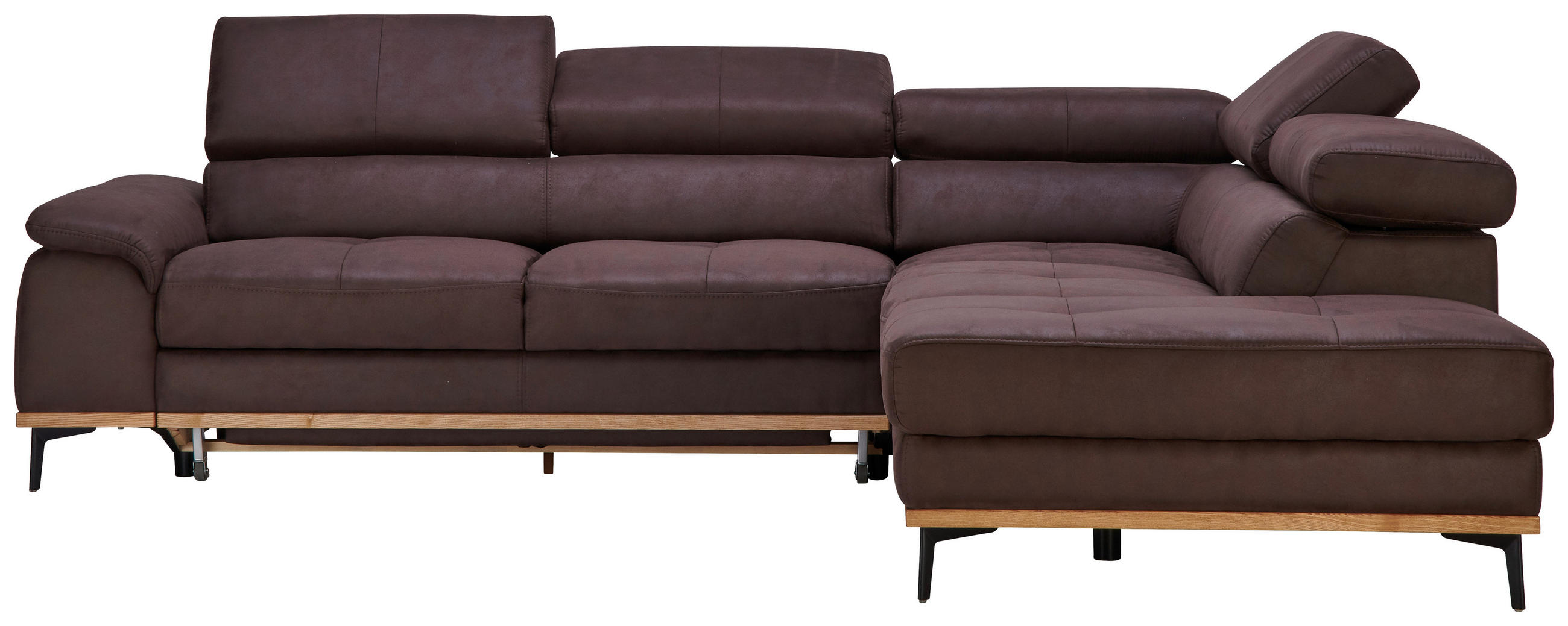 ECKSOFA inkl.Funktionen Dunkelbraun Lederlook  - Dunkelbraun/Schwarz, Natur, Holz/Textil (282/226cm) - Novel
