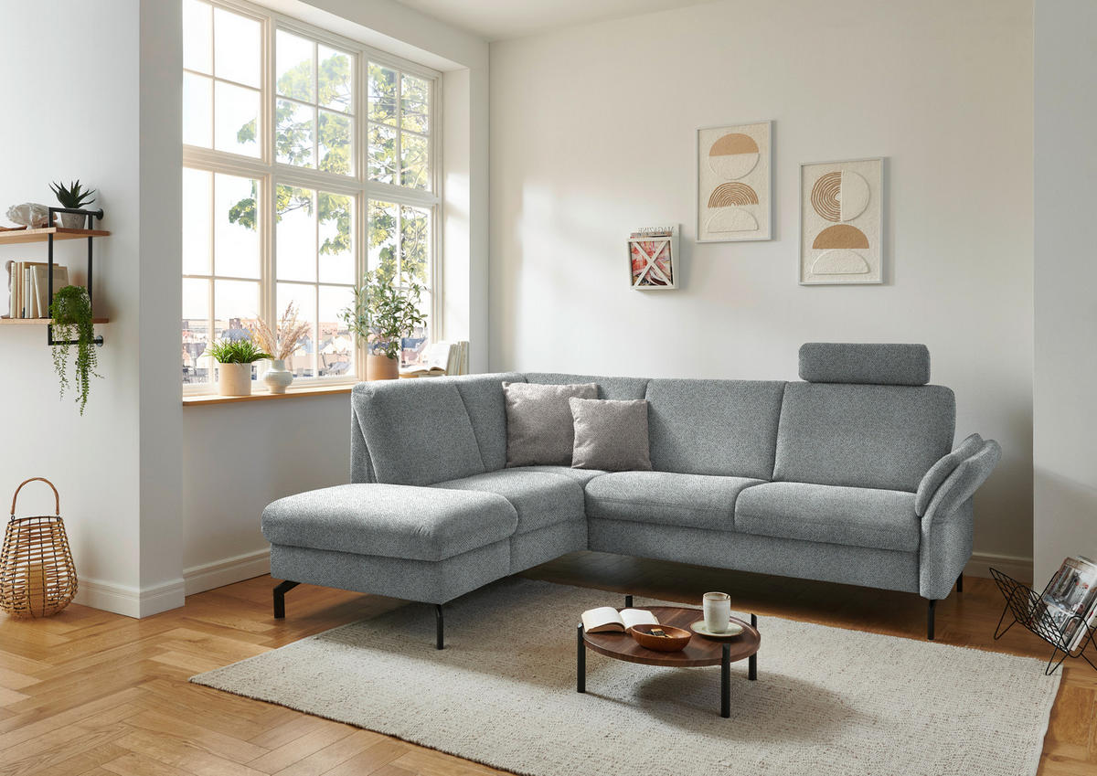 ECKSOFA in Flachgewebe Hellgrau  - Hellgrau/Schwarz, Konventionell, Textil/Metall (190/241cm) - Beldomo Comfort