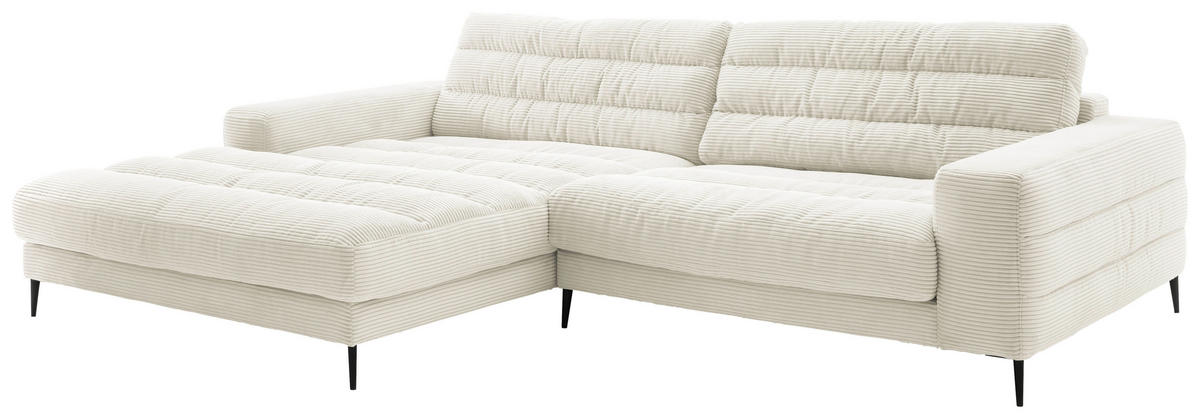 SEDEŽNA GARNITURA, rebrasti žamet bela  - črna/bela, Design, kovina/tekstil (207/296cm) - Pure Home Lifestyle