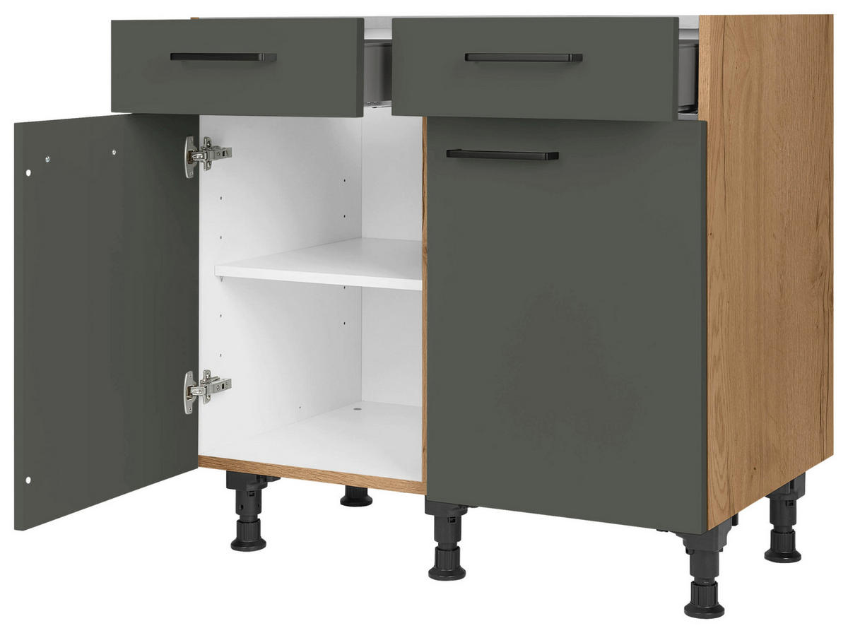 SCHUBKASTENUNTERSCHRANK 90/87/56 cm  in Grün, Eichefarben  - Eichefarben/Schwarz, MODERN, Holzwerkstoff/Metall (90/87/56cm) - Nobilia