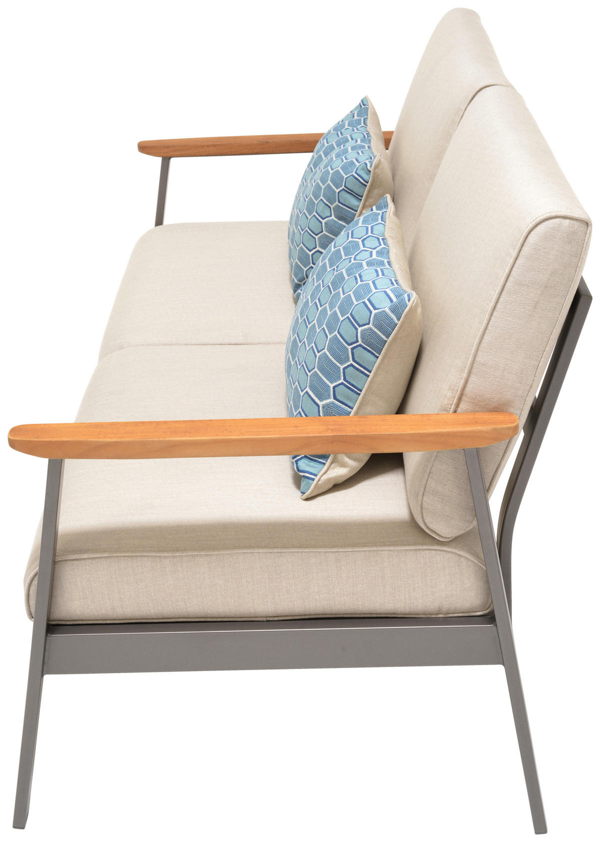 2,5-SITZER Flachgewebe Hellgrau, Dunkelgrau, Teakfarben  - Blau/Dunkelgrau, Design, Holz/Textil (161/75,5/82cm) - Modante