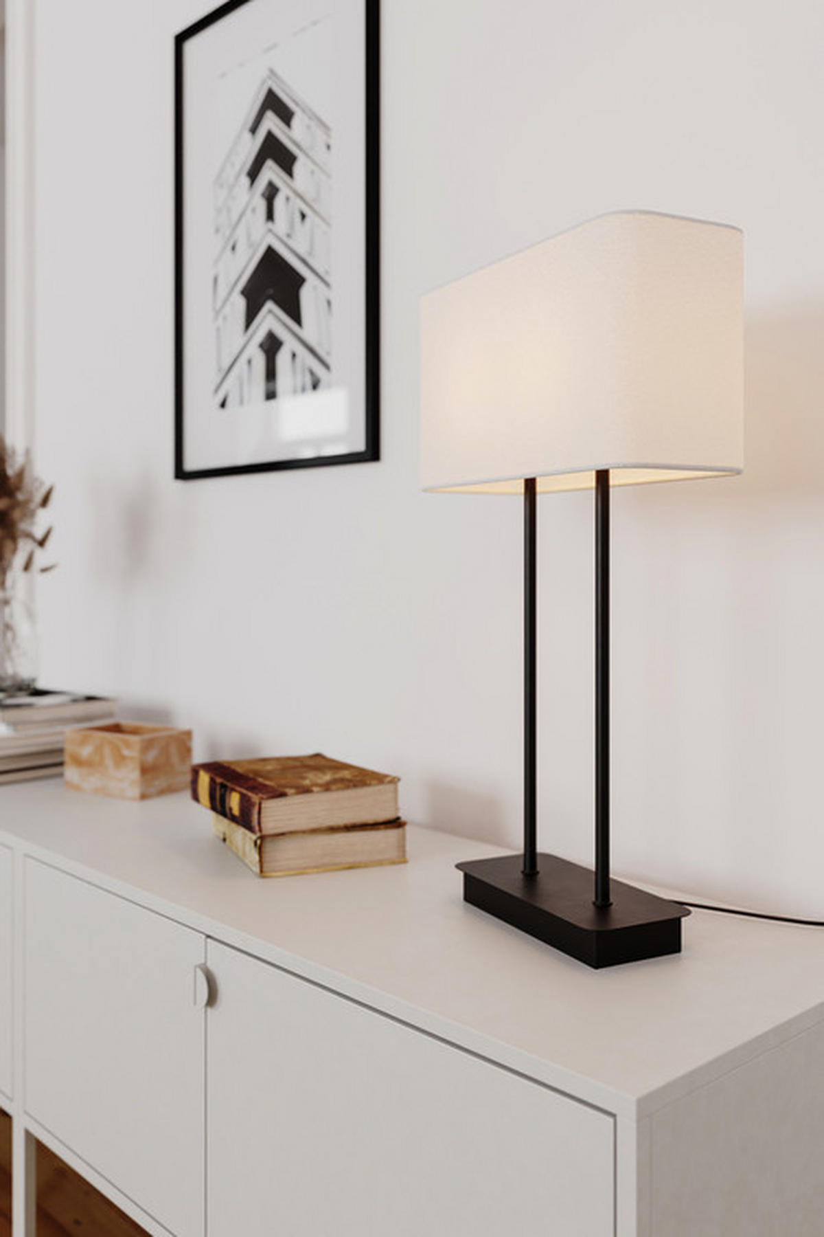 STOLNÍ LAMPA, E14, 12/56/30 cm - bílá/černá, Design, kov/textil (12/56/30cm) - By Rydéns
