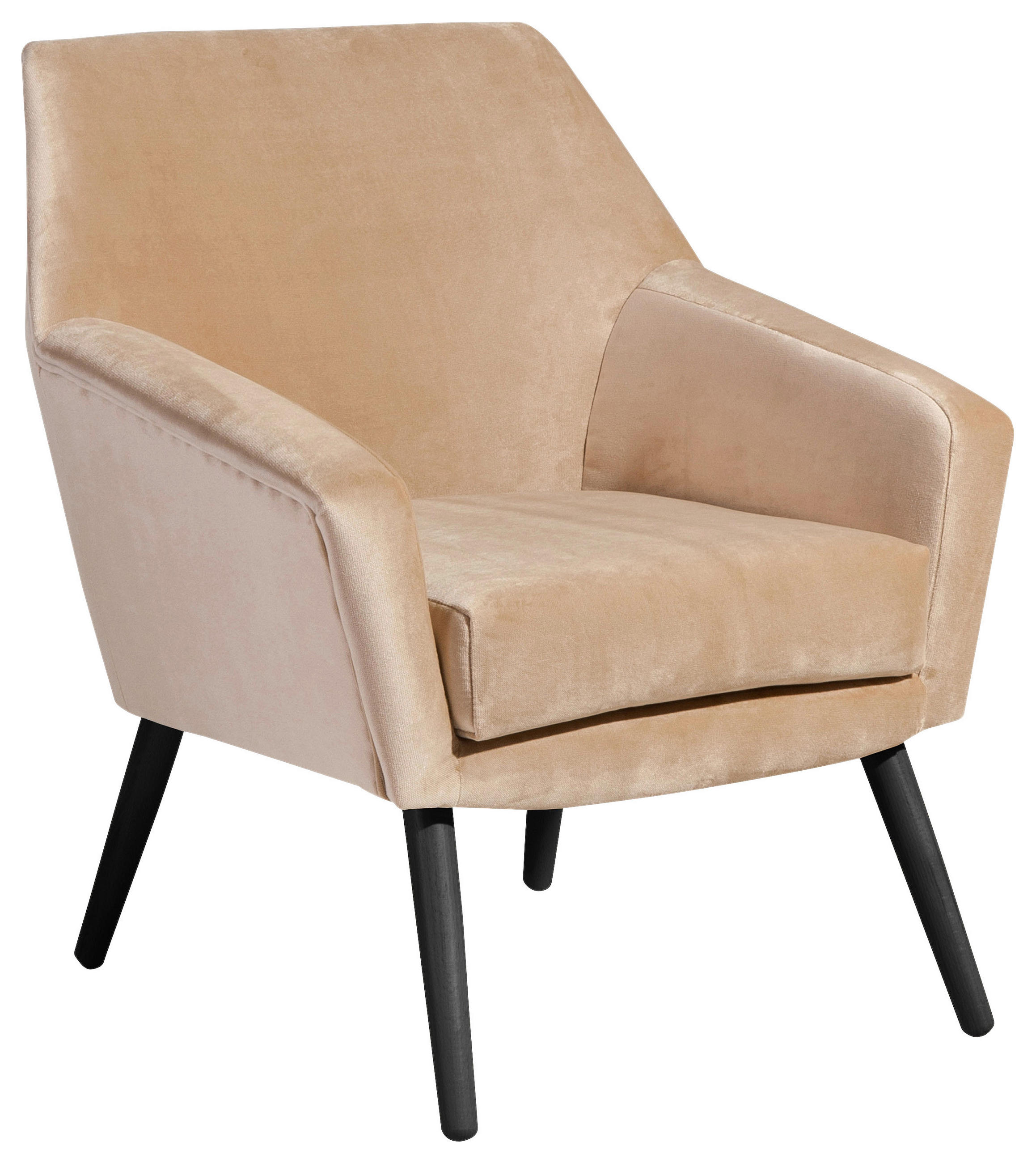 SESSEL in Samt, Velours Schwarz, Sandfarben  - Sandfarben/Schwarz, Design, Holz/Textil (67/81/71cm) - Max Winzer