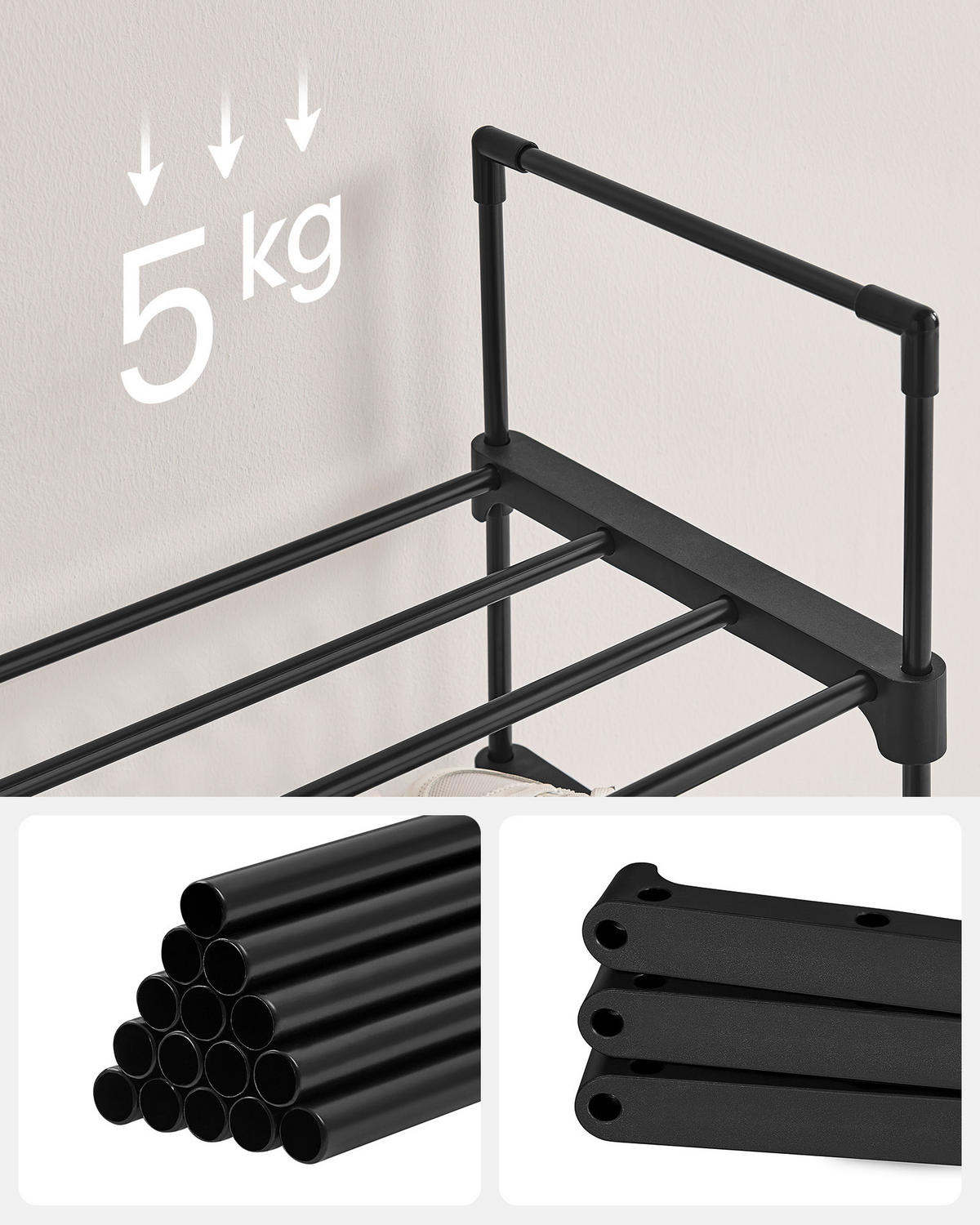 REGÁL NA BOTY, černá, 45/174/30 cm - černá, Trend, kov/plast (45/174/30cm) - Boxxx