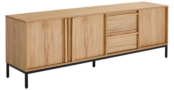 LOWBOARD - Eichefarben/Schwarz, Design, Holz/Holzwerkstoff (180/60,5/40cm) - Xora