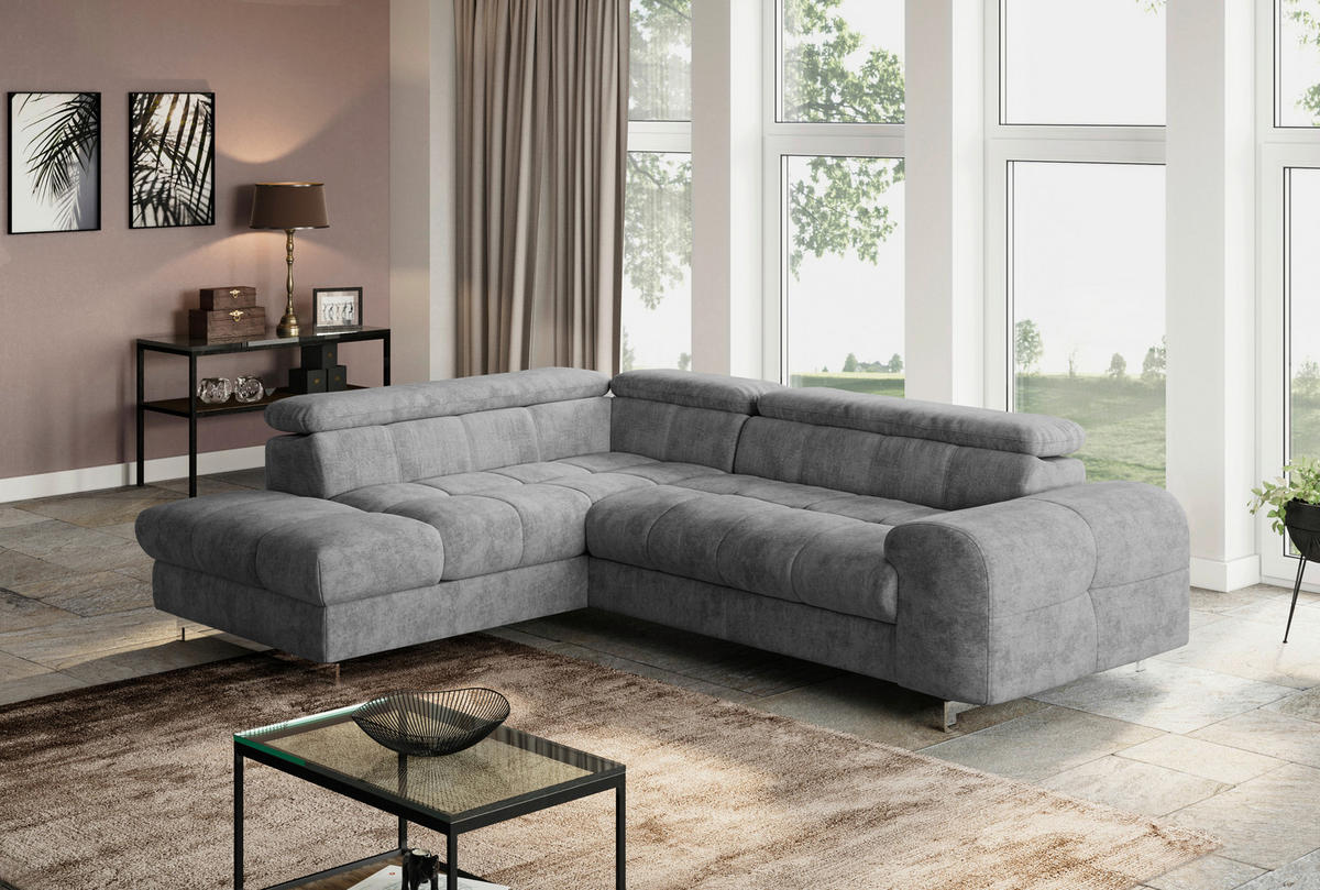 ECKSOFA Grau Mikrofaser  - Chromfarben/Grau, KONVENTIONELL, Textil/Metall (206/257cm) - Livetastic
