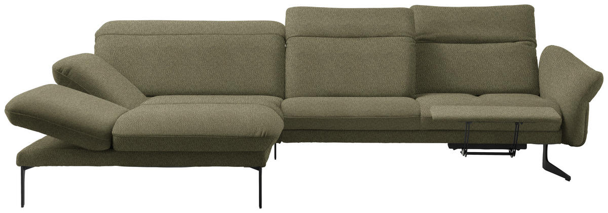 ECKSOFA in Webstoff Olivgrün  - Anthrazit/Olivgrün, Design, Textil/Metall (203/299cm) - Himolla