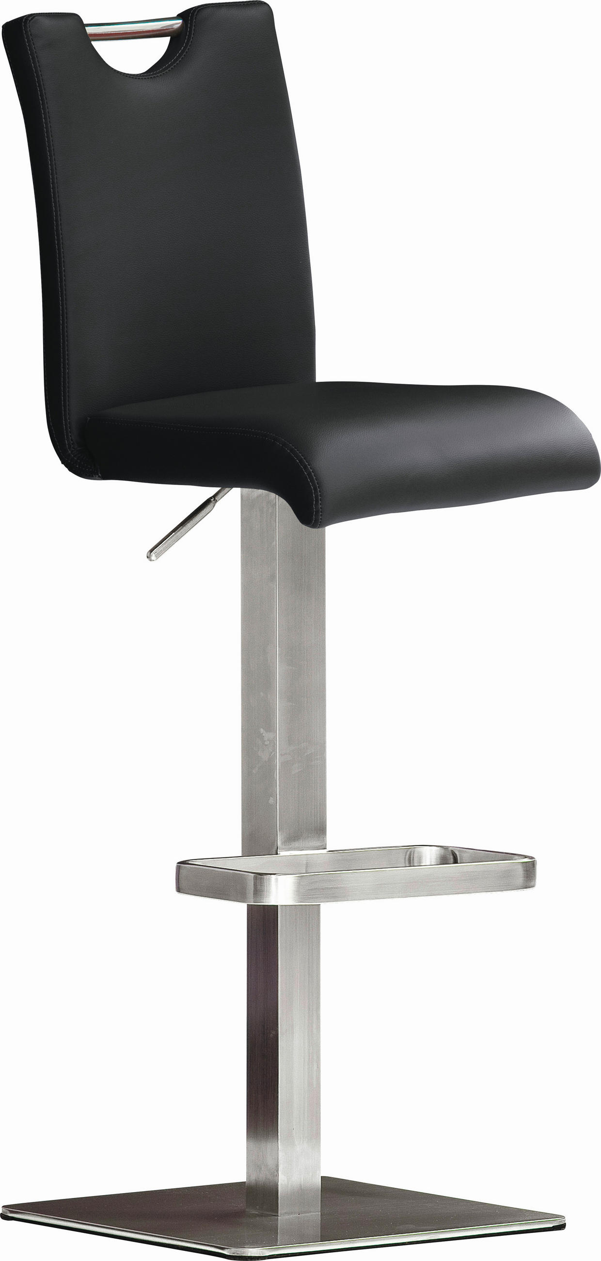 BARHOCKER Echtleder Schwarz, Edelstahlfarben Edelstahl  - Edelstahlfarben/Schwarz, Design, Leder/Metall (42/90/50cm) - Livetastic