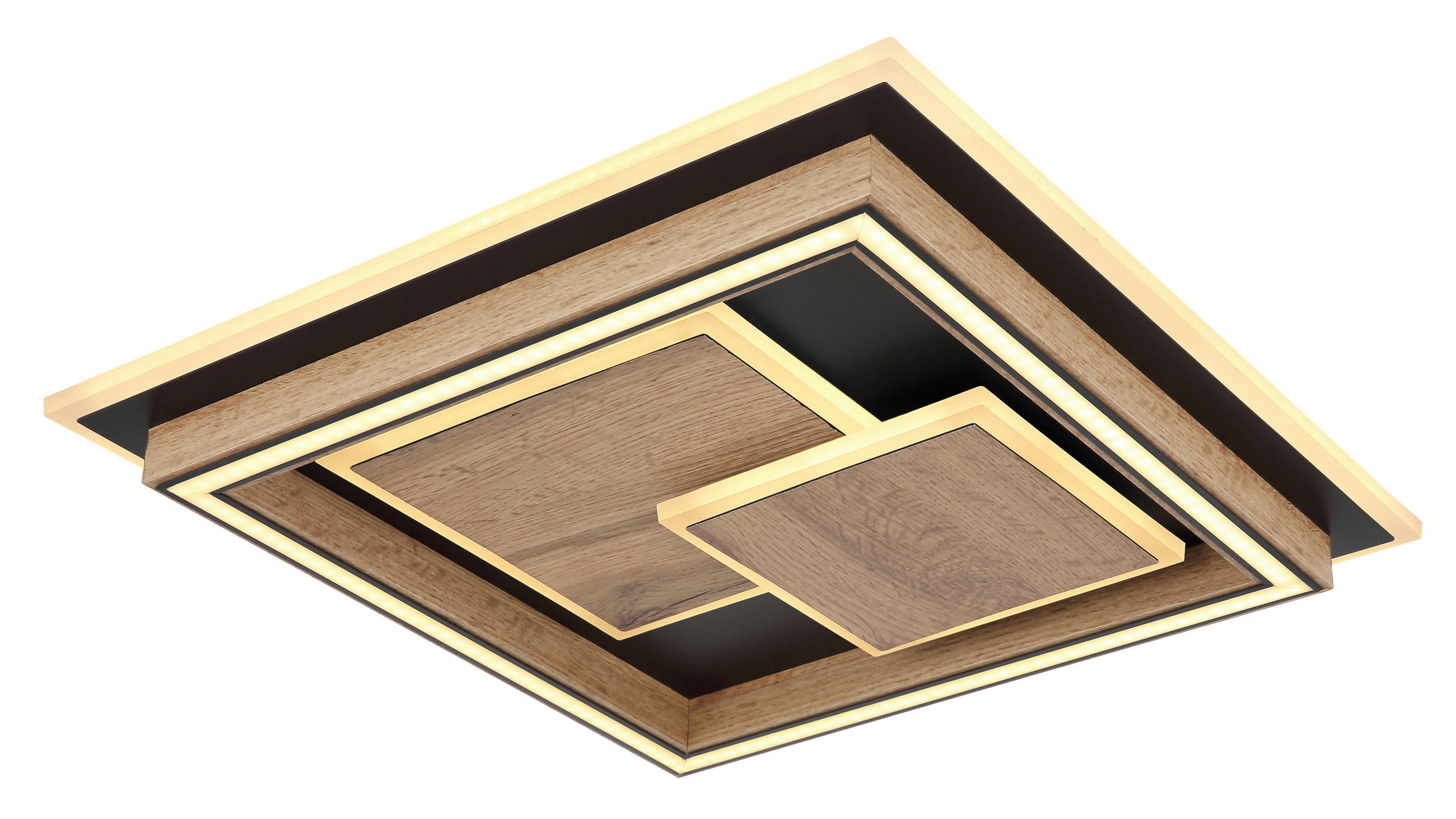 LED-DECKENLEUCHTE 41/41/7,6 cm   - Dunkelbraun/Opal, Design, Holzwerkstoff/Kunststoff (41/41/7,6cm) - Globo