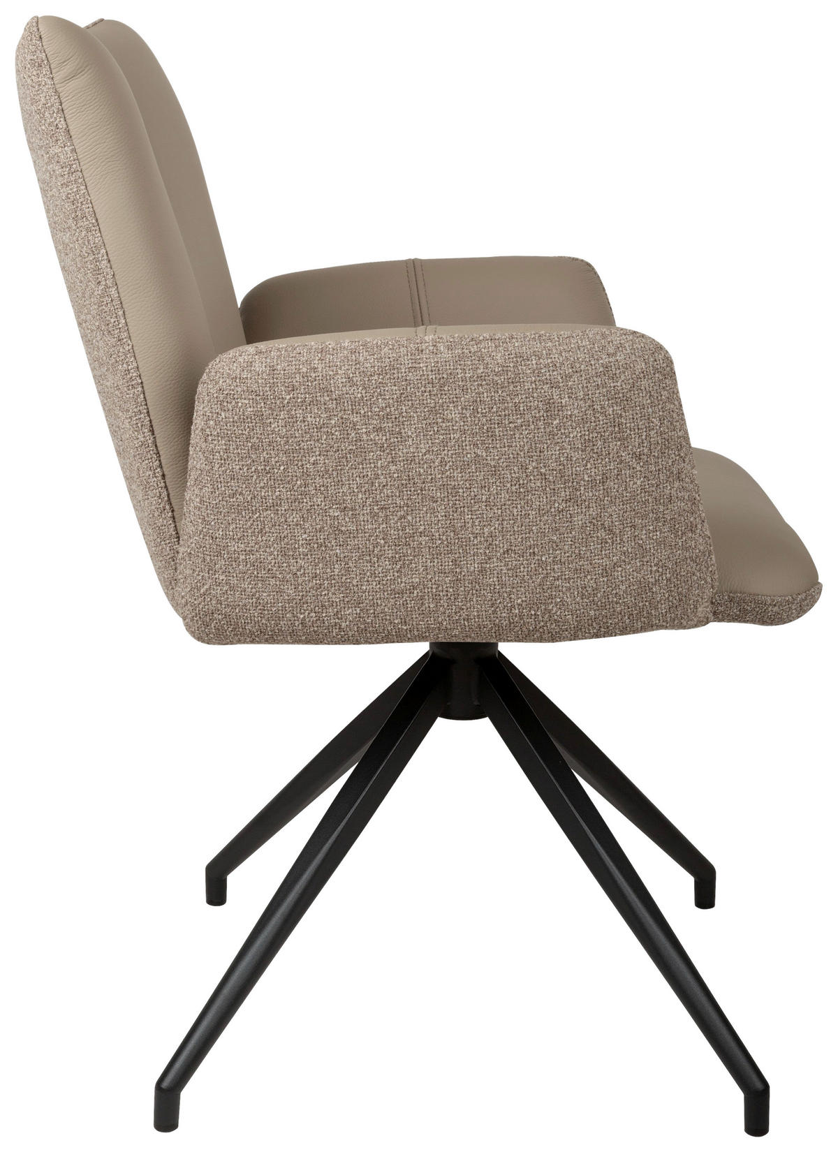 ARMLEHNSTUHL  Sitzfläche 360° drehbar, automatische Rückholfunktion Bouclé Echtleder  - Beige/Schwarz, Design, Leder/Holz (62/87/63cm) - Valnatura