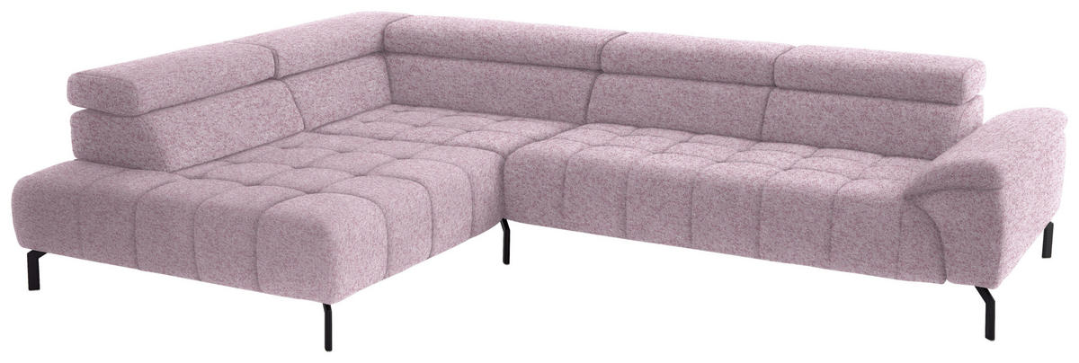 ECKSOFA in Chenille Rosa  - Schwarz/Rosa, Design, Textil/Metall (222/323cm) - Beldomo Style