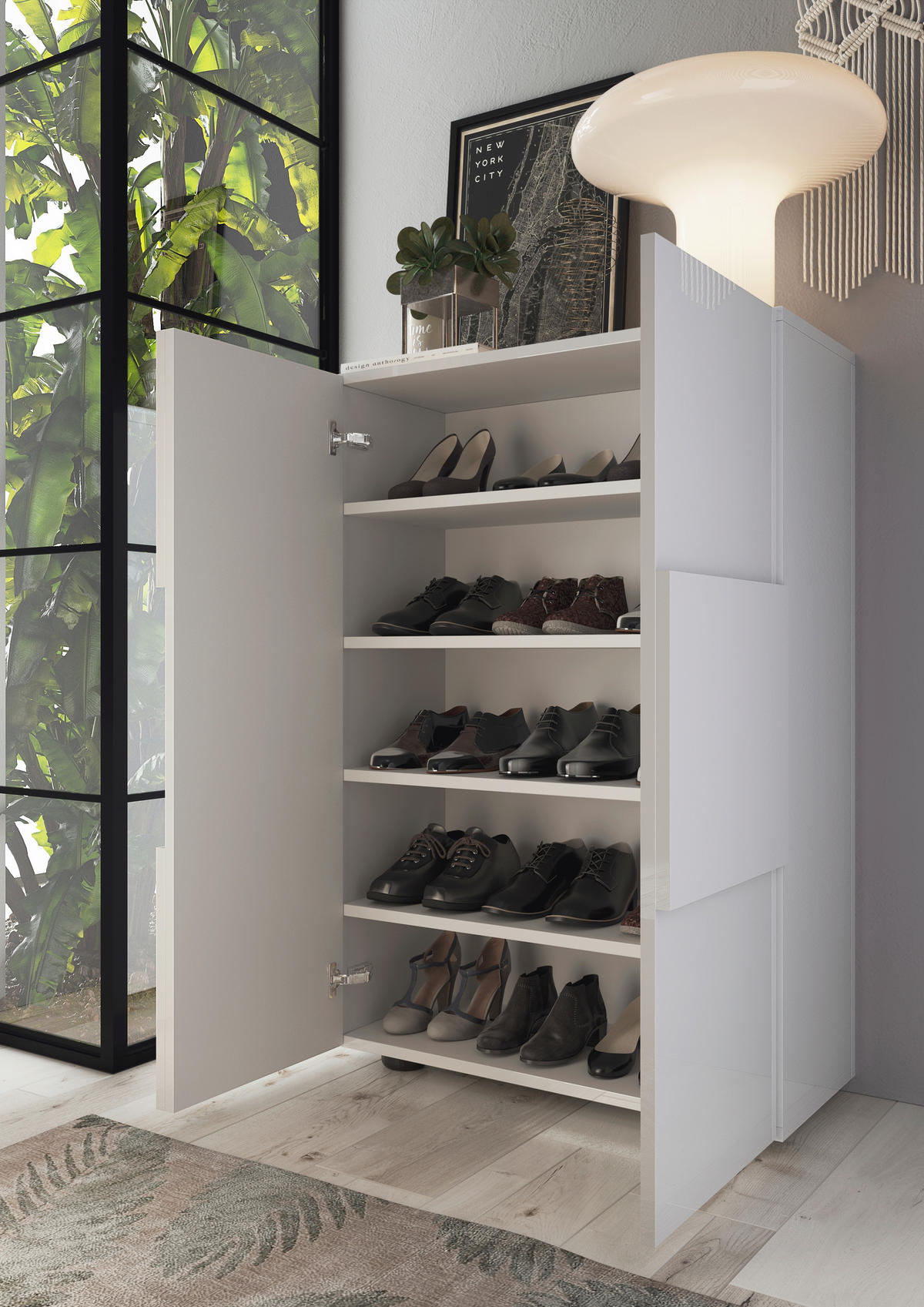 SCHUHSCHRANK Weiß Hochglanz  - Eichefarben/Weiß Hochglanz, Design, Holzwerkstoff/Kunststoff (78/116/35cm) - MID.YOU