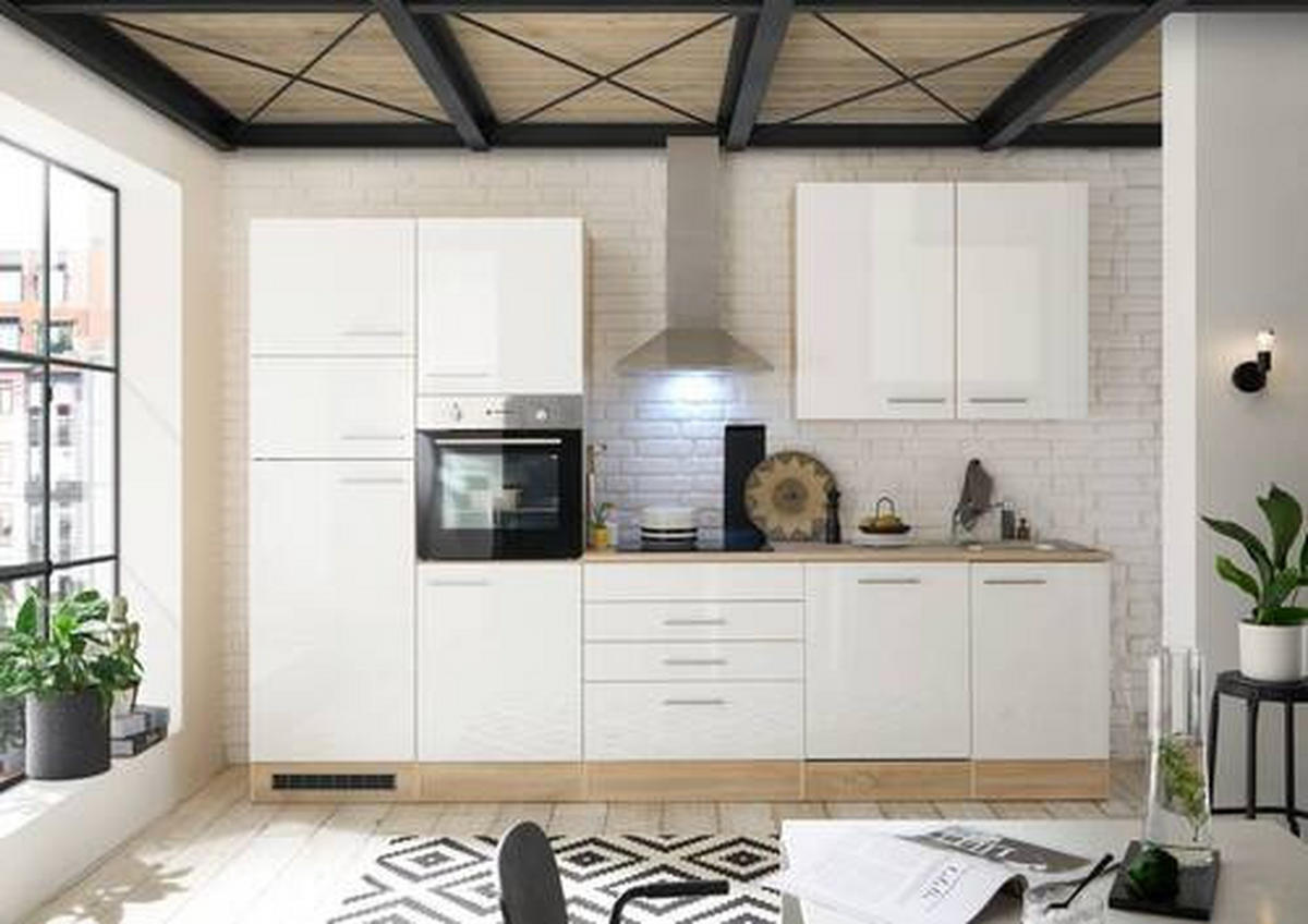 BUCĂTĂRIE FĂRĂ ELECTROCASNICE  - stejar Sonoma/alb, Modern, material pe bază de lemn (310cm) - Xora